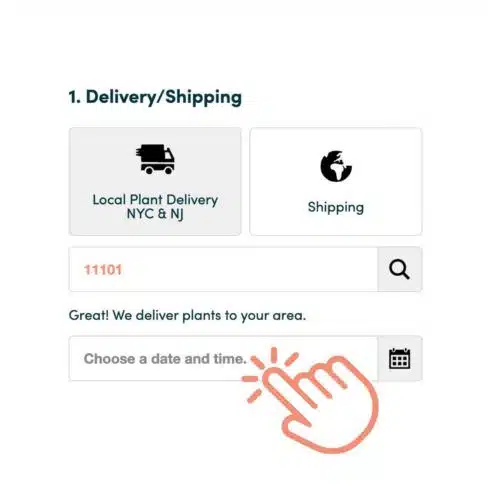 A screenshot of plant delivery scheduling page in NYC